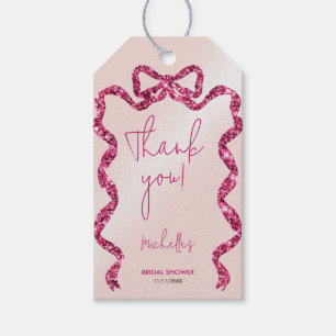 Etiqueta Para Presente Ela está dando o nó laço rosa chique obrigada