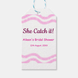 Etiqueta Para Presente Ela pega linhas espiral rosa em aquarela casamento