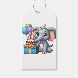 Etiqueta Para Presente Elefante de aniversário de 14 anos