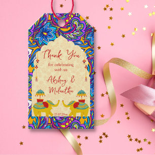 Etiqueta Para Presente Elefantes do casamento indiano obrigado amarelo az