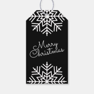 Etiqueta Para Presente Elegância Preto e Branco Feliz Natal c/ Flocos de
