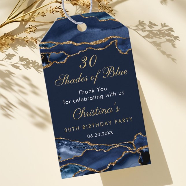 Etiqueta Para Presente Elegant 30 Shades of Blue Birthday Party  (Navy Blue and Gold Shades of Blue Thank you gift tag)