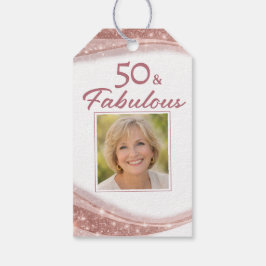 Etiqueta Para Presente Elegant 50 & Fabulous Rose Gold Photo Birthday