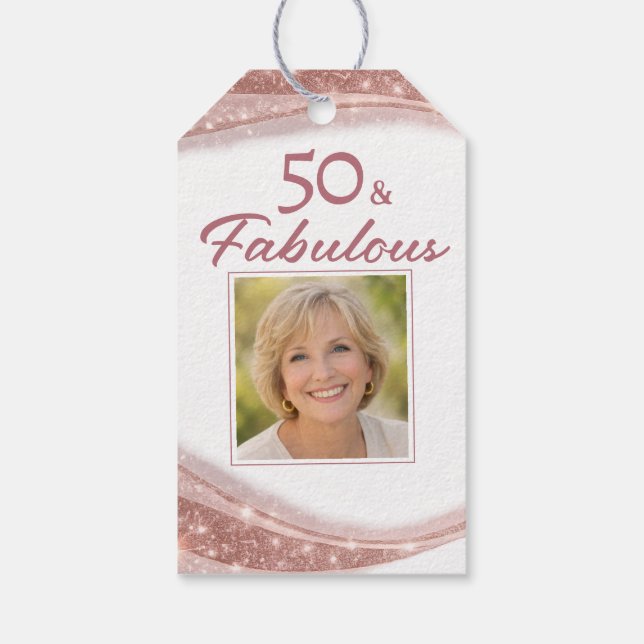 Etiqueta Para Presente Elegant 50 & Fabulous Rose Gold Photo Birthday (Verso)