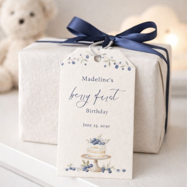 Etiqueta Para Presente Elegant Berry First Blueberry Birthday Cake (Criador carregado)