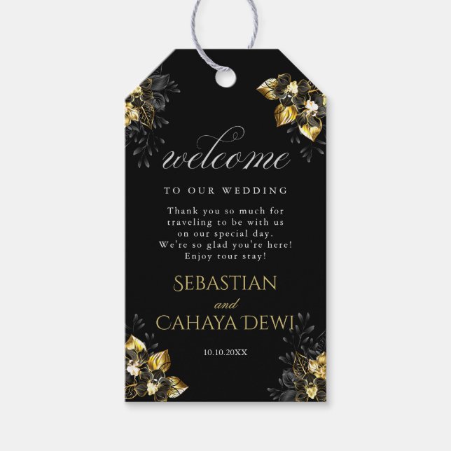Etiqueta Para Presente Elegant black and gold summer wedding (Frente)