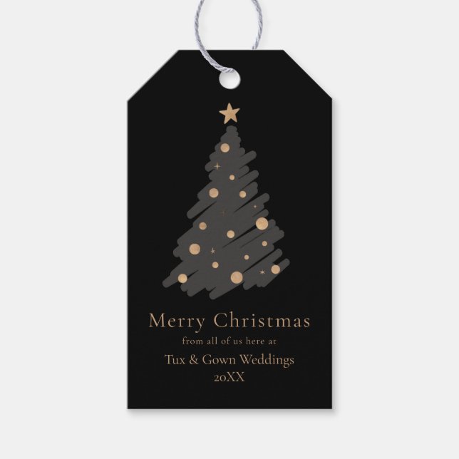 Etiqueta Para Presente Elegant Black Grey Gold Script Christmas Tree (Frente)