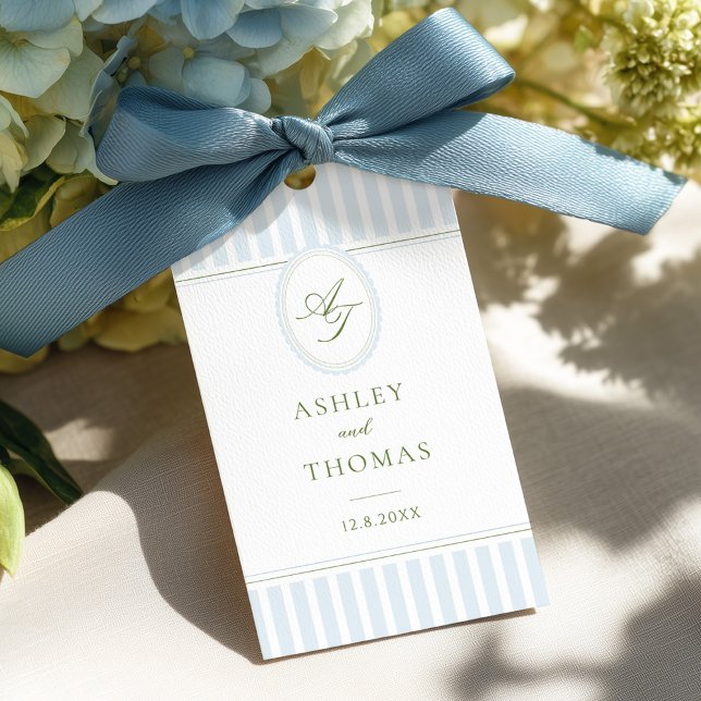 Etiqueta Para Presente Elegant Blue Stripes Wedding (Criador carregado)