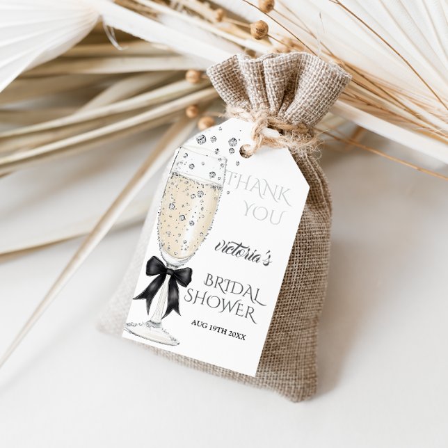 Etiqueta Para Presente Elegant Bow Prosecco Chá de Noiva Obrigada (Criador carregado)