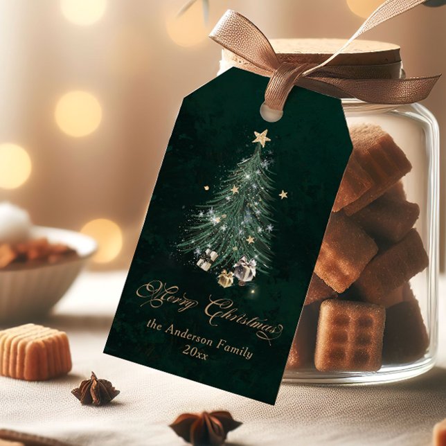 Etiqueta Para Presente Elegant Christmas Tree Merry Christmas (Criador carregado)