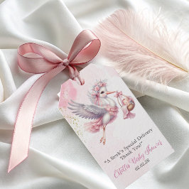 Etiqueta Para Presente Elegant cute pink Stork Baby Girl Shower