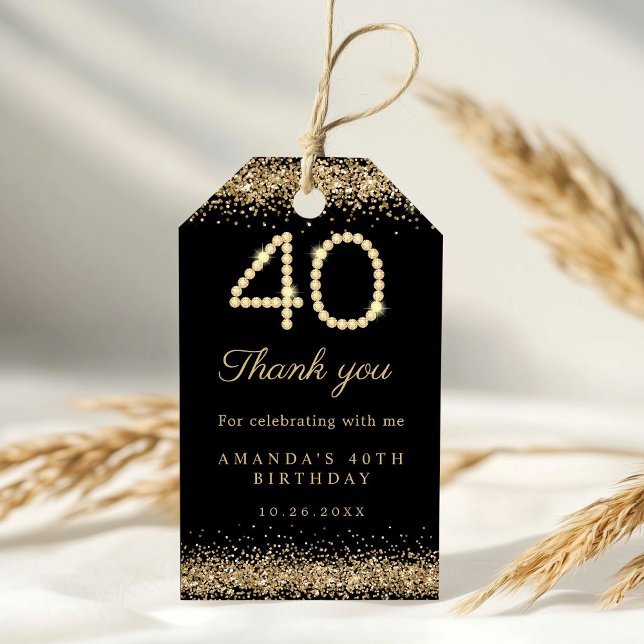 Etiqueta Para Presente Elegant Diamonds 40th Birthday Party Thank you  (Gold 40th Birthday Party thank you gift tag)