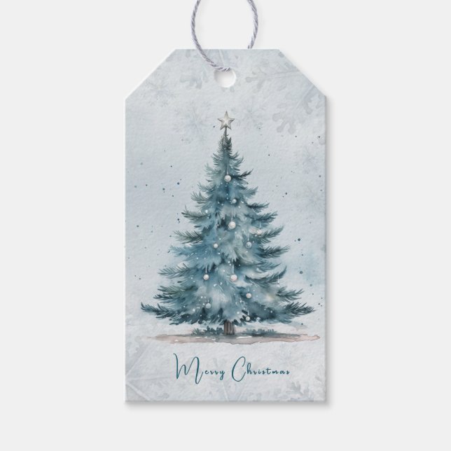 Etiqueta Para Presente Elegant Ice Blue Tree Winter Wonderland Christmas (Frente)