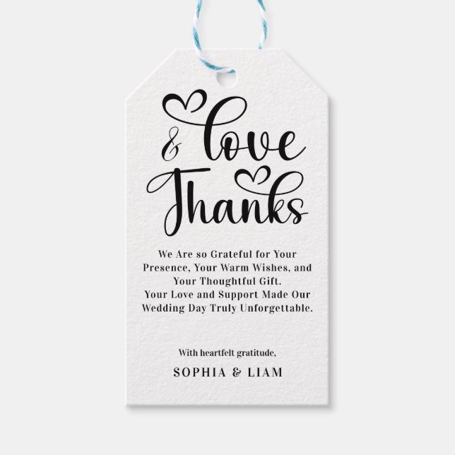 Etiqueta Para Presente Elegant Love and Thanks Heart Script Wedding  (Frente)