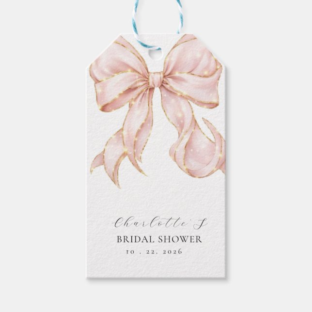 Etiqueta Para Presente Elegant, Modern Bridal Shower Pink Bow. (Frente)