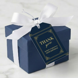 Etiqueta Para Presente Elegant Navy Gold 80th Birthday Thank You