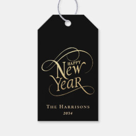 Etiqueta Para Presente Elegant New Year Black Gold