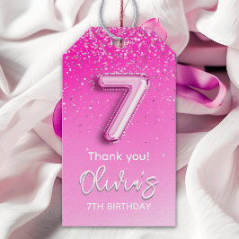 Etiqueta Para Presente Elegant Pink Balloon 7th Birthday for Girl