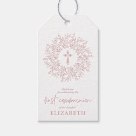 Etiqueta Para Presente Elegant Pink Cross Girl First Communion Favor