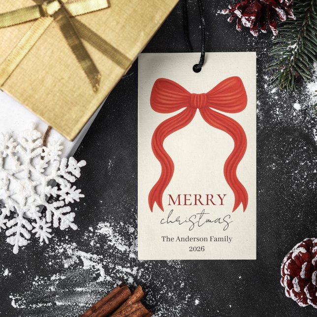 Etiqueta Para Presente Elegant Red Bow Christmas Party -  (Criador carregado)