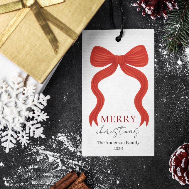 Etiqueta Para Presente Elegant Red Bow Christmas Party -  (Criador carregado)