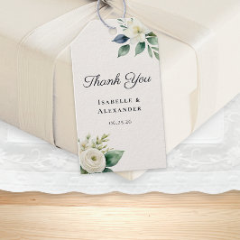 Etiqueta Para Presente Elegant Script White Flowers Botanical Wedding