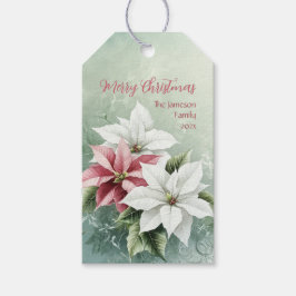 Etiqueta Para Presente Elegant White Pink Christmas Poinsettias 