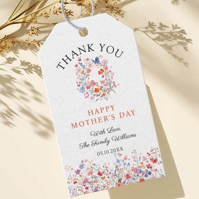 Etiqueta Para Presente Elegant Wildflowers Mother's Day Thank you (Elegant colorful wildflowers Mother's Day Thank you tag)