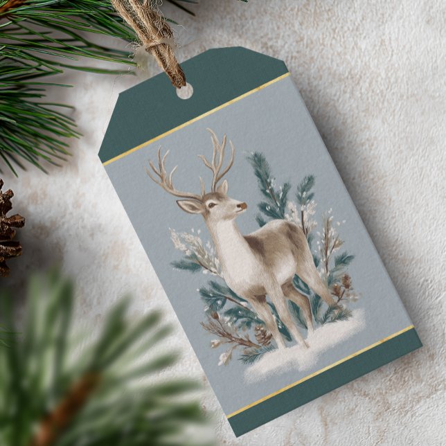Etiqueta Para Presente Elegant Winter Deer Christmas (Elegant Woodland Deer Christmas Gift Tag)