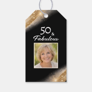 Etiqueta Para Presente Elegante 50 & Fabuloso Aniversário Foto em Ouro Pr