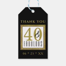 Etiqueta Para Presente Elegante aniversário de 40 anos Preto Dourado Obri