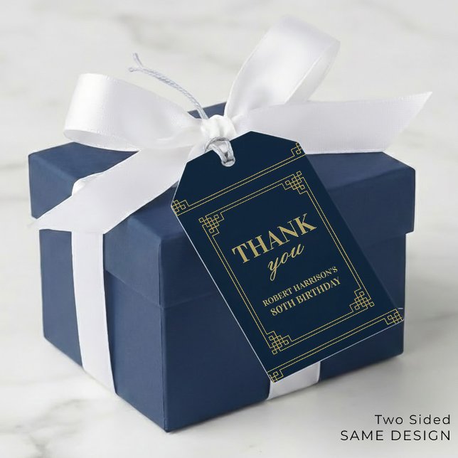 Etiqueta Para Presente Elegante Aniversário de 80 Anos Marinho e Dourado  (SEE FULL SUITE AT BOTTOM)