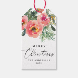 Etiqueta Para Presente Elegante Aquarela Natal Florido Rosa
