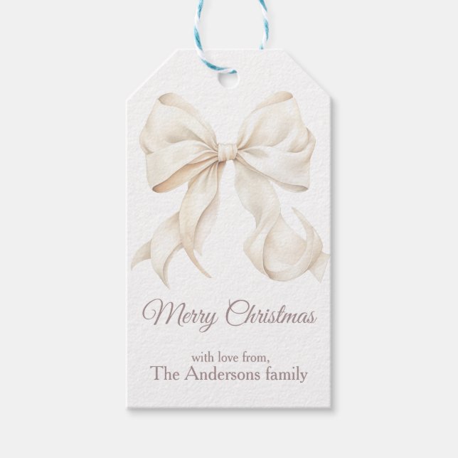 Etiqueta Para Presente Elegante Arco Branco Feliz Natal  (Frente)