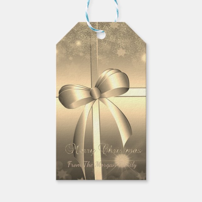 Etiqueta Para Presente Elegante, Arco Dourado, Confetes (Frente)