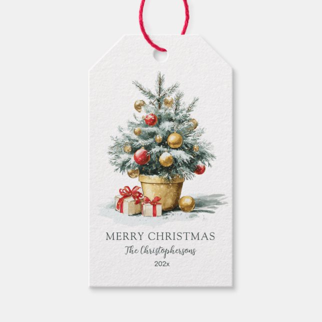 Etiqueta Para Presente Elegante Árvore de Natal (Frente)