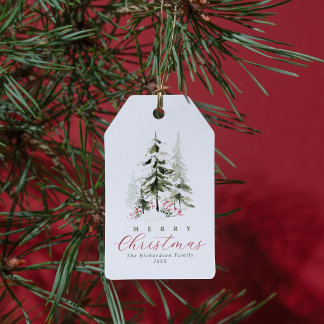 Etiqueta Para Presente Elegante Árvore de Pinheiro em Aquarela Natal Pers