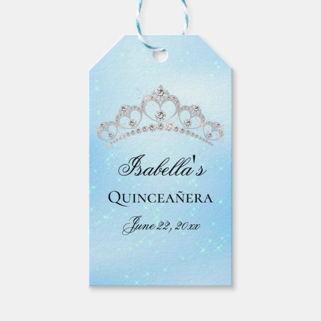 Etiqueta Para Presente Elegante Azul Bebê Quinceanera (Frente)