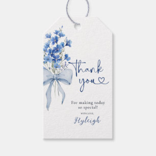 Etiqueta Para Presente Elegante Azul Fita Floral Branca - Obrigado