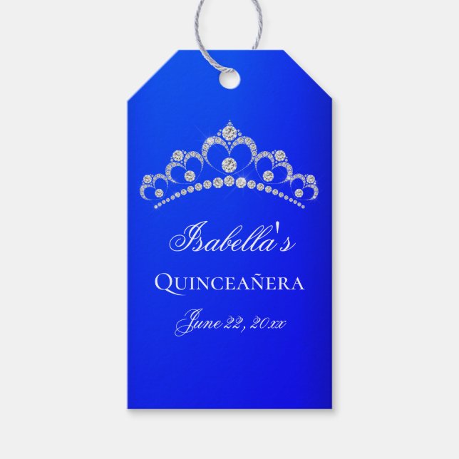 Etiqueta Para Presente Elegante Azul Real Quinceanera (Frente)