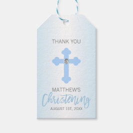 Etiqueta Para Presente Elegante Baby Blue Cross OBRIGADO VOCÊ, Cristo