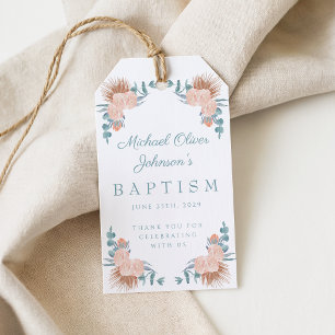 Etiqueta Para Presente Elegante Batismo de Menino com Foto Floral