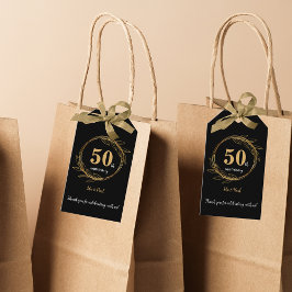 Etiqueta Para Presente Elegante Black Dourado Leaf 50º Aniversário de Cas