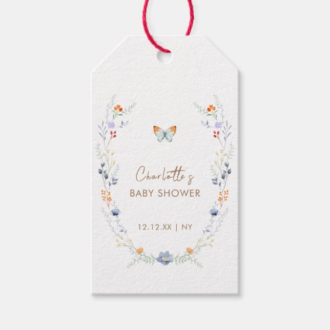 Etiqueta Para Presente Elegante Boho Butterfly Chá de fraldas (Frente)