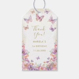 Etiqueta Para Presente Elegante borboleta aquarela arco-íris menina 1º an