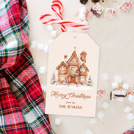 Etiqueta Para Presente Elegante Casa de Pão de Natal Feliz