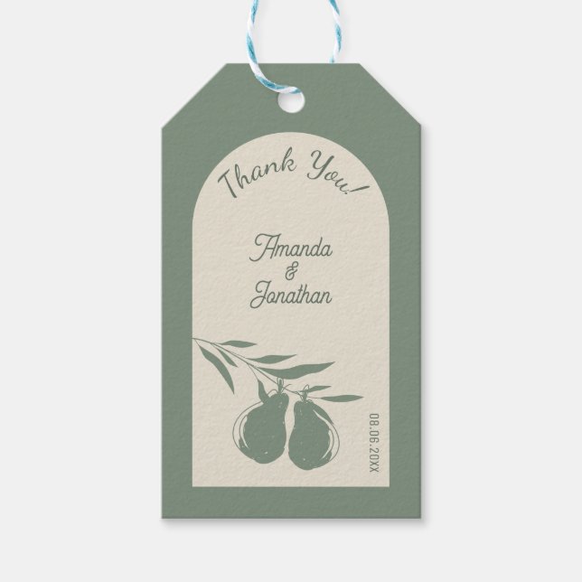 Etiqueta Para Presente Elegante Casamento Verde Da Pera Obrigado (Frente)