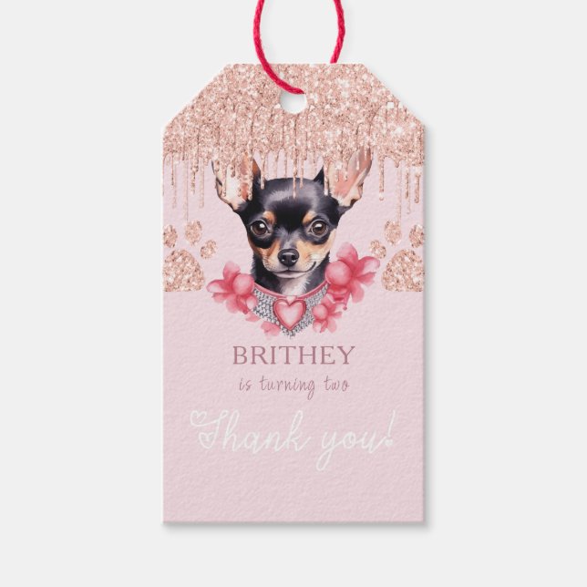 Etiqueta Para Presente Elegante Chihuahua com aniversário de Glitter (Frente)