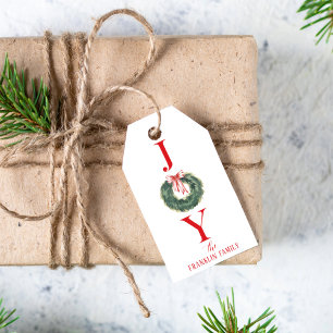 Etiqueta Para Presente Elegante Coroa de Natal em Aquarela Joy