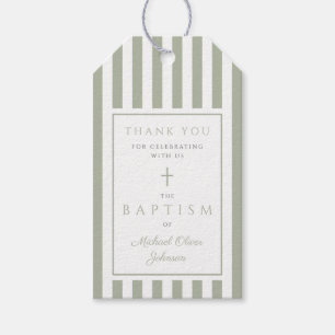 Etiqueta Para Presente Elegante Cruz Religiosa Verde Sage Batismo